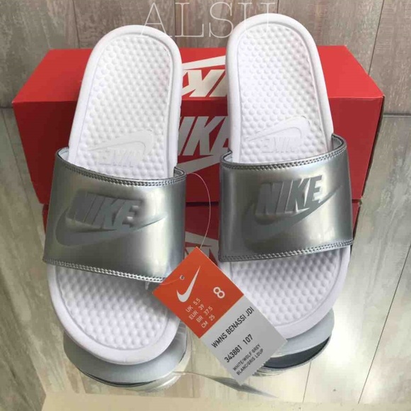 nike slides silver